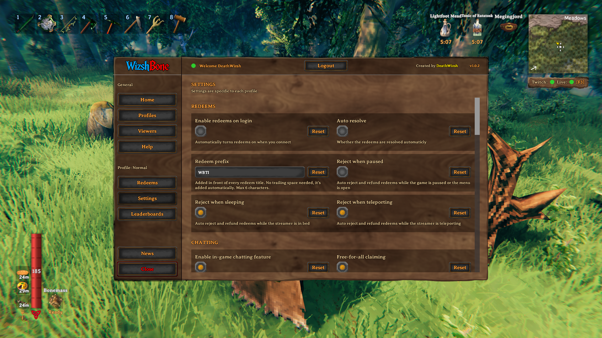 Settings tab UI